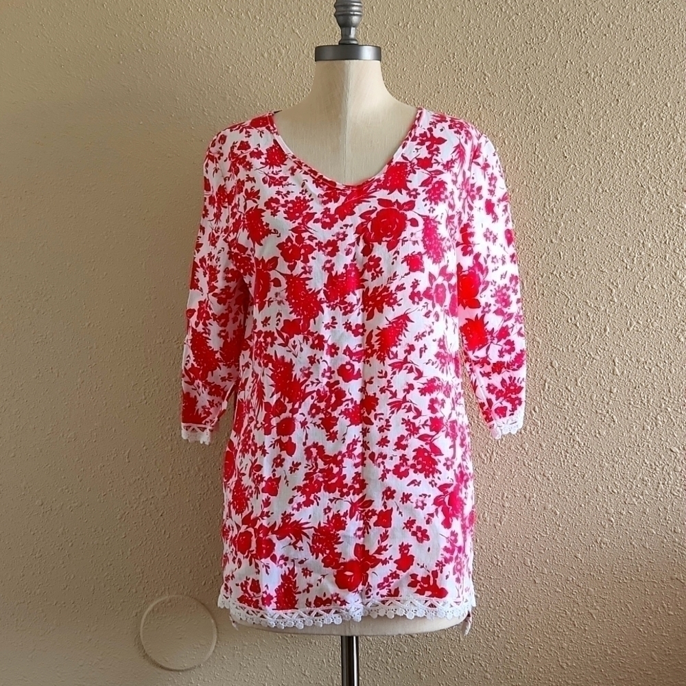 ELENA BALDI 100% LINEN FLORAL BLOUSE